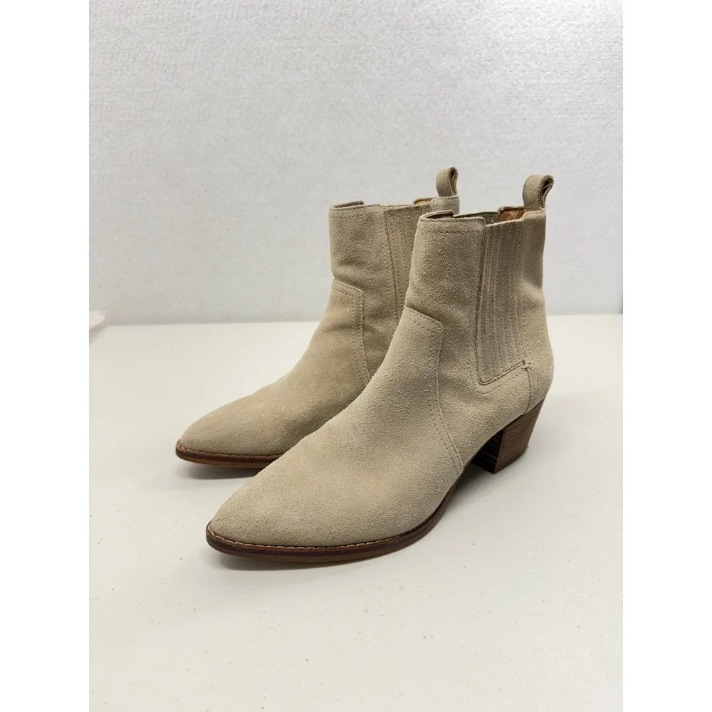 Madewell Tan Genuine Suede Leather Pointed Toe Chelsea Western Ankle Boots 8